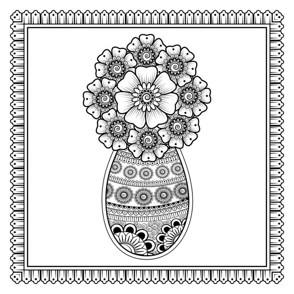 Mehndi flower for henna, mehndi, tattoo, decoration. decorative ornament in ethnic oriental style. doodle ornament. outline hand draw illustration. coloring book page. - Vector, Image