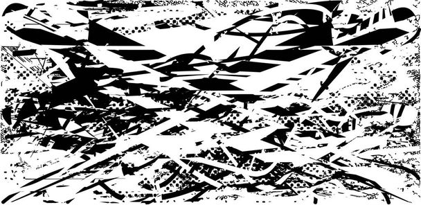 Fondo angustiado en textura en blanco y negro con puntos, manchas, arañazos y líneas. Ilustración abstracta del vector. - Vector, Imagen