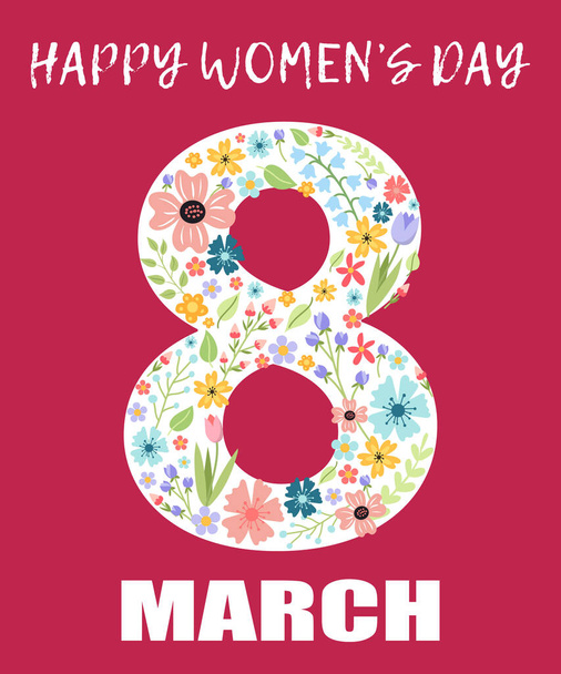 carte de vœux avec lettrage "pour le 8 mars". ornement floral. Journée internationale de la femme  - Vecteur, image