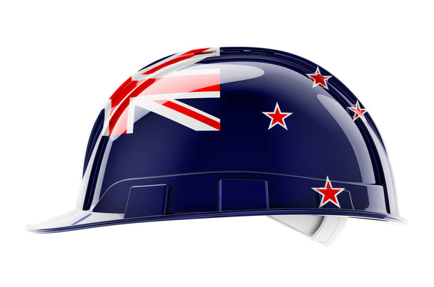 Sombrero duro con bandera de Nueva Zelanda, representación 3D aislada sobre fondo blanco - Foto, Imagen