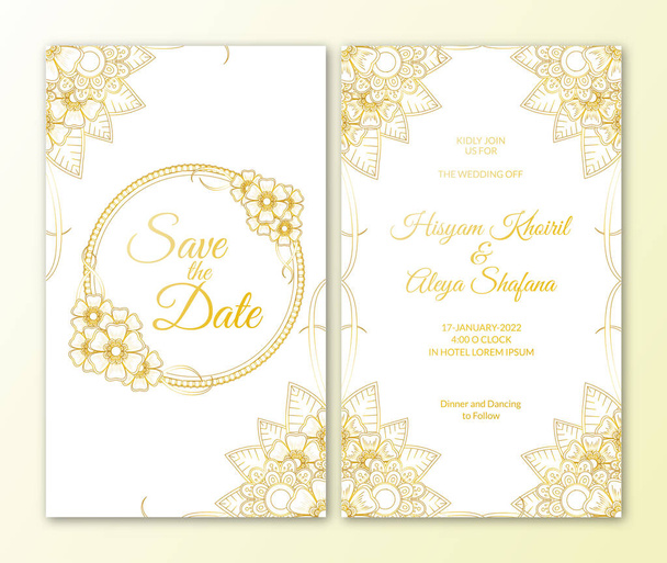 Mehndi λουλούδι γαμήλια πρόσκληση σύνολο κάρτας - Διάνυσμα, εικόνα
