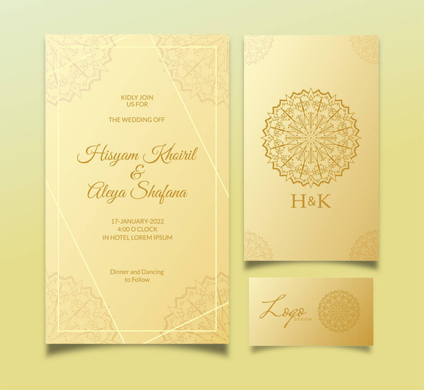 Mehndi flower wedding invitation card set - Vector, Image