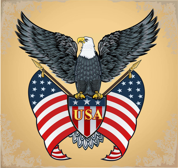 Amerikaanse adelaar met Amerikaanse vlaggen - Vector, afbeelding