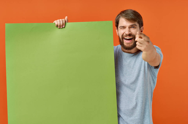 emotional man t shirts green mockup poster presentation marketing - Photo, Image