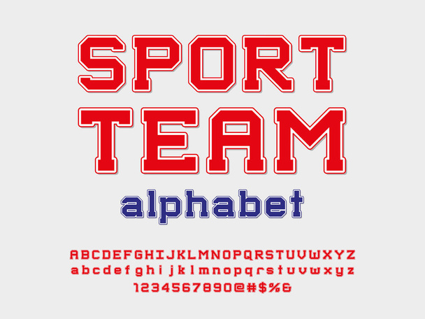 design de alfabeto de estilo esportivo com letras maiúsculas, minúsculas, números e símbolos - Vetor, Imagem