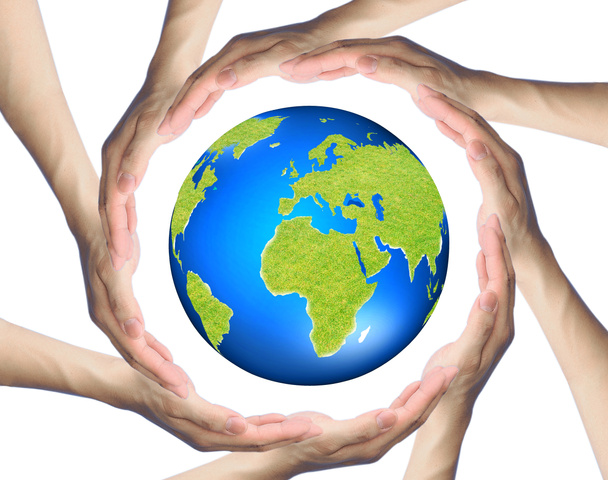  hands making a circle  Surrounding the Earth  - Photo, Image