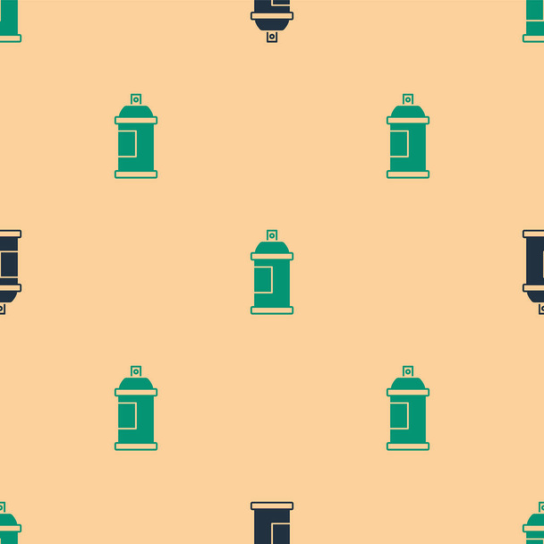 Groen en zwart spuitbus pictogram geïsoleerd naadloos patroon op beige achtergrond. Vector. - Vector, afbeelding