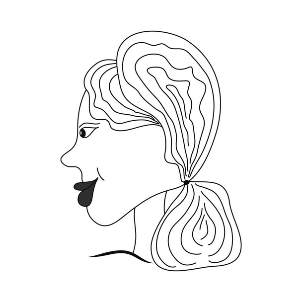 Карикатура на молодую девушку. Изолированная векторная иллюстрация на белом фоне. Логотип, иконки, декор. - Вектор,изображение