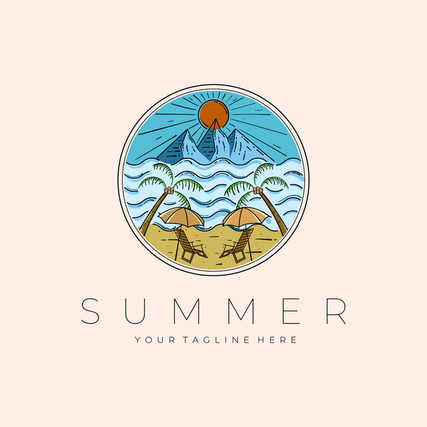 夏の風景ロゴベクトルイラストデザイン,ビーチ屋外エンブレムデザイン - ベクター画像