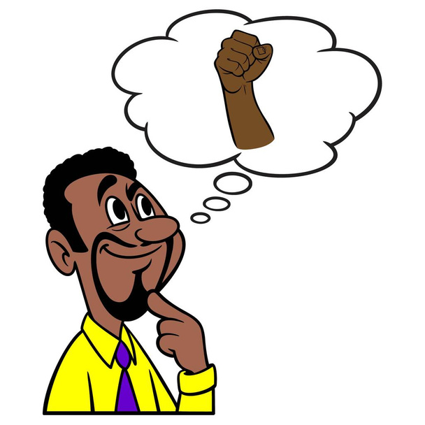 Man thinking about Protesting - A cartoon illustration of a man thinking about protesting against racism. - Vector, Image