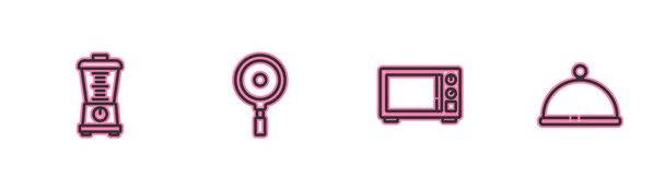 Linea Set Frullatore, Forno a microonde, Padella e Coperto con icona vassoio. Vettore - Vettoriali, immagini