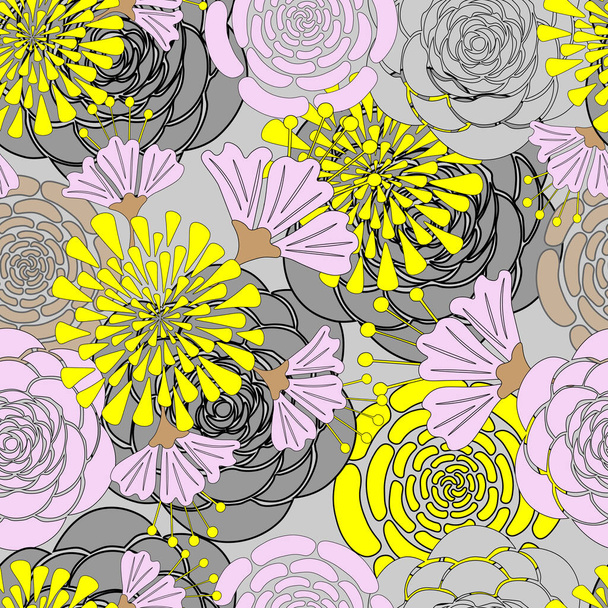 Seamless floral pattern, vector. Hand draw plants. - Vector, Image