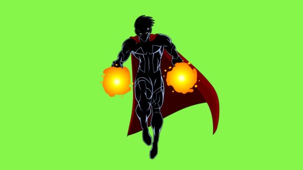 SuperHero Comics Χαρακτήρας Πετώντας. 4K Κινούμενα γραφικά βίντεο κίνησης με πράσινο φόντο οθόνη - Πλάνα, βίντεο