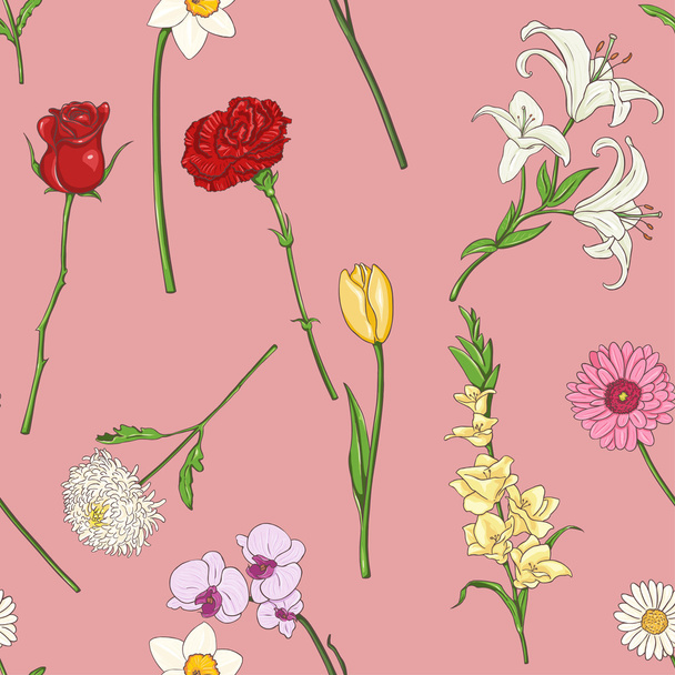 Vector Seamless Pattern of Flowers - Vector, Image