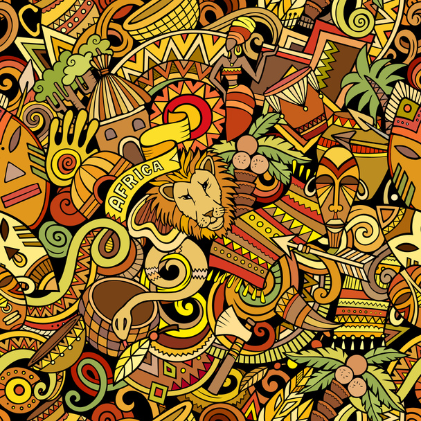 Desenhos animados doodles África padrão sem costura. - Foto, Imagem