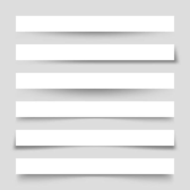 Set of white blank paper scraps with shadows. Page dividers on gray background. Realistic transparent shadow effect. Element for design. Vector illustration. - Vector, Image