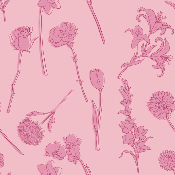 Vector Seamless Pattern of Flowers - Vector, Image