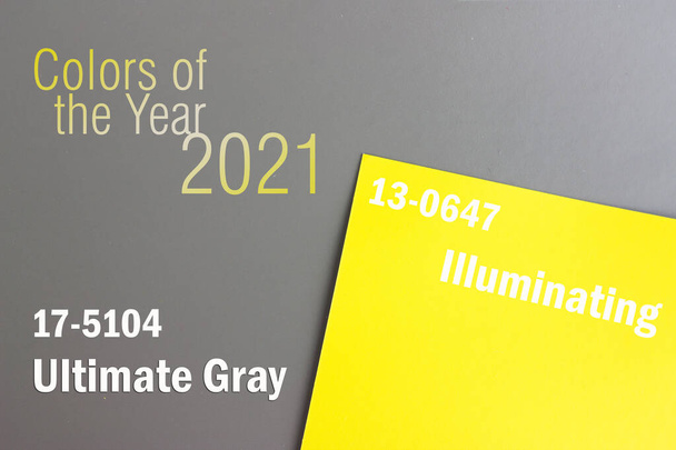 Colores del año 2021. Fondo amarillo gris, concepto de singularidad. Idea, innovación, concepto de creatividad, plantilla de diseño, espacio para copiar - Foto, Imagen
