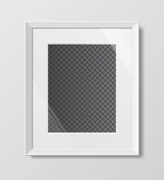 Κενό ρεαλιστικό λευκό πλαίσιο σε λευκούς τοίχους. Πρότυπο με διαφάνεια. Μινιμαλιστικό στυλ. Κλιμάκιο διανύσματος - Διάνυσμα, εικόνα