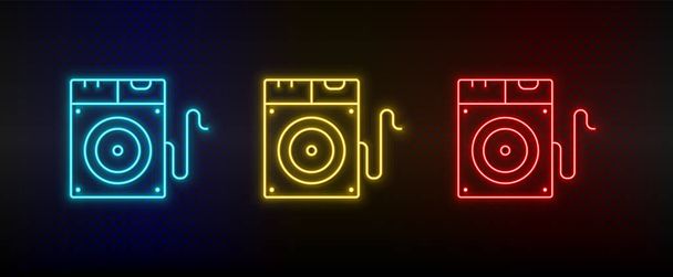 Neon icon set Disk drive. Set of red, blue, yellow neon vector icon - Vektör, Görsel