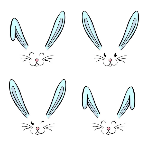バニーの感情のキャラクター。かわいい東部のウサギの頭の絵文字。イースターバニーステッカー - 写真・画像
