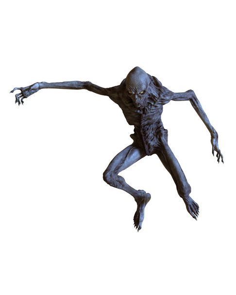 Boogeyman fantasy monster from childhood nightmares jumping. 3D illustration isolated on white background. - Photo, Image