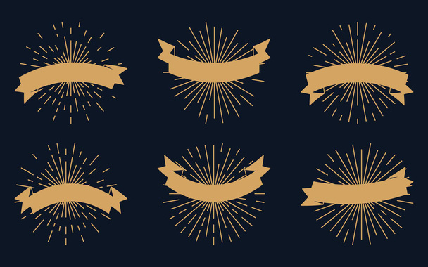 Retro silueta cintas de oro rayos del sol vector conjunto - Vector, Imagen