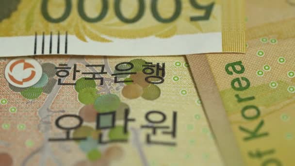 Вид на Южную Корею 50000 вон банкноты - Кадры, видео