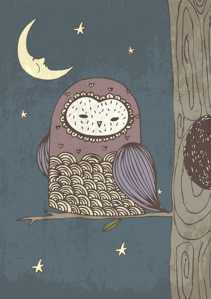 Owl with moon and stars - Vektor, Bild