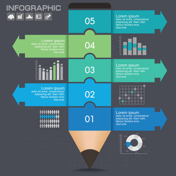 Modèle d'infographie d'entreprise mise en page avec illustration de crayon coloré créatif. - Vecteur, image