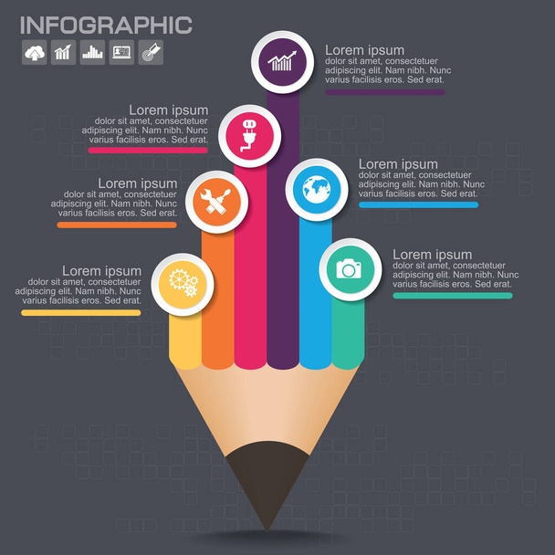 Üzleti Infografikai sablon elrendezés kreatív színes ceruza illusztrációjával. - Vektor, kép
