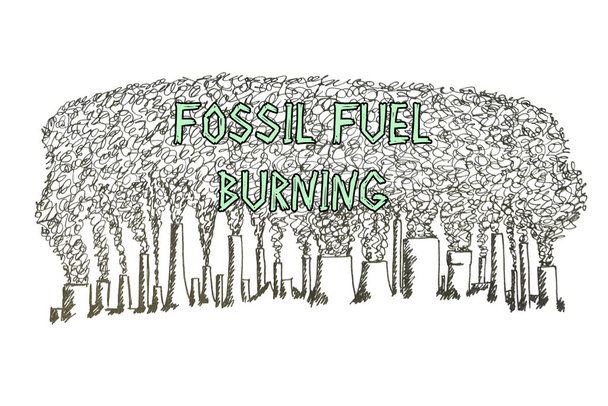 Παγκόσμια έννοια εξοικονόμησης που σημαίνει FOSSIL FUEL Burning με φράση στο κομμάτι χαρτί - Φωτογραφία, εικόνα