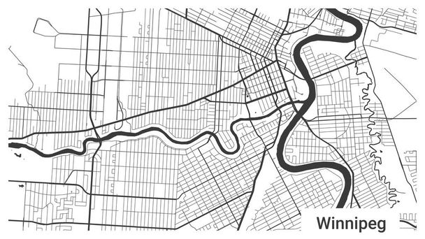 Карта Виннипега, Манитоба, Канада. Горизонтальная карта местности черно-белый плакат земли, улиц и рек. 1920 1080 пропорций. Графическая векторная иллюстрация без авторского вознаграждения. - Вектор,изображение