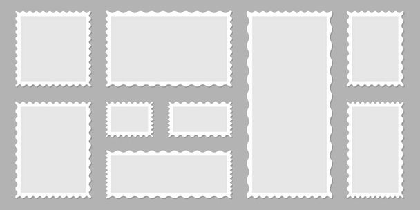 Timbres-poste. Timbres-poste blancs clairs sur fond gris. Illustration vectorielle - Vecteur, image