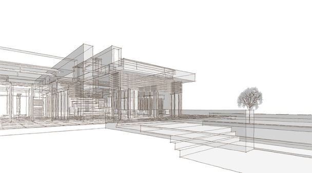 moderne huis bouw architectonische schets 3d rendering - Foto, afbeelding