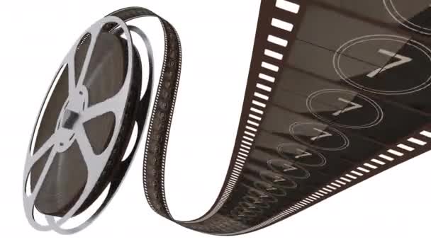 Bande de film déroulent bobine de film avec compte à rebours isolé sur le fond blanc - Séquence, vidéo