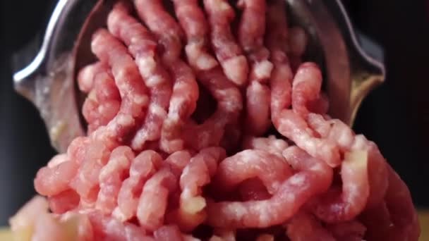 Hackfleisch in einem elektrischen Fleischwolf aus frischem Fleisch zu Hause zubereiten. - Filmmaterial, Video