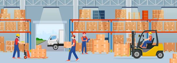 Warehouse interior with cardboard boxes - Vector, Image