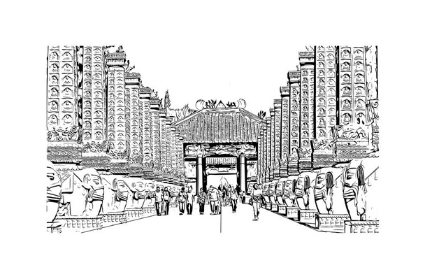 Print Вид на застройку с достопримечательностями Пекина - это город в Китае. Ручной рисунок в векторе. - Вектор,изображение