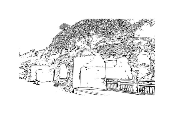 Вид Print Building з орієнтиром Датонга - місто в Китаї. Намальована вручну ілюстрація у векторі. - Вектор, зображення