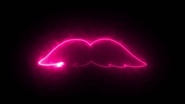 Созданный компьютером абстрактный фон с неоновым светом рисует форму усов. 3D рендеринг усов значок светящихся светящихся линий - Фото, изображение