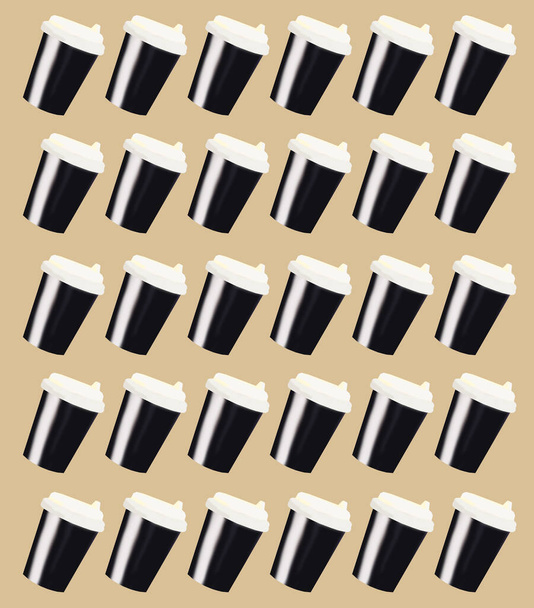 Комплект коричневых кофейных чашек, иллюстрация - Фото, изображение
