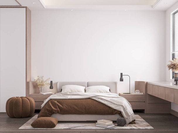 Camera da letto interna Wall Mockup - Rendering 3d, Illustrazione 3d - Foto, immagini