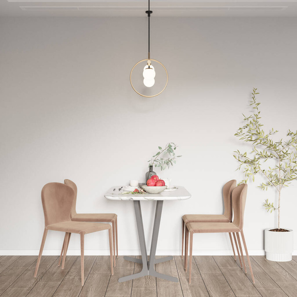 Mockup de parede de sala de jantar interior - renderização 3d, ilustração 3d  - Foto, Imagem