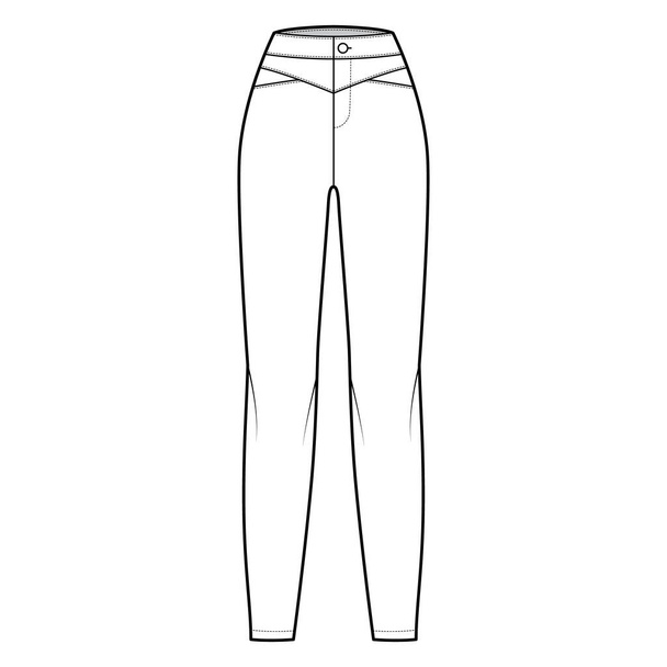 Pantalones Yoked ilustración técnica de moda con cintura normal, gran altura, longitud completa, cuerpo ajustado. Fondo casual plano - Vector, Imagen