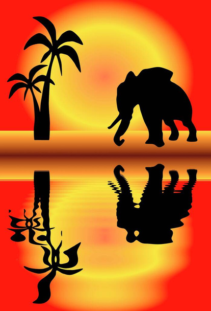 Жадібний слон, який прийшов до місця поливу, спека в пустелі, кліп-арт
  - Фото, зображення