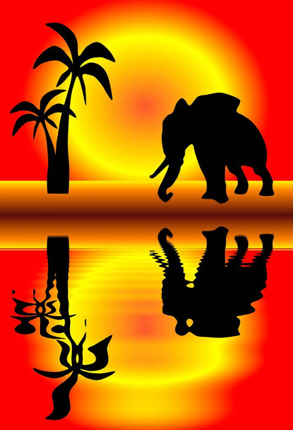 Жадібний слон, який прийшов до місця поливу, спека в пустелі, кліп-арт
  - Фото, зображення