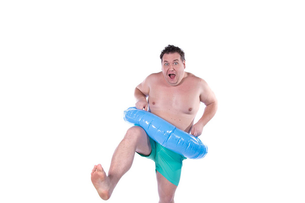 Happy summer. Funny fat man and vacation. - 写真・画像