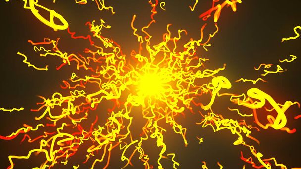 Explosion de particules lumineuses, style dessin animé, arrière-plan de rendu 3d, toile de fond génératrice d'ordinateur - Photo, image