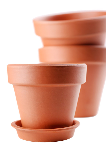 Clay flower pots, isolated on white  - Фото, изображение
